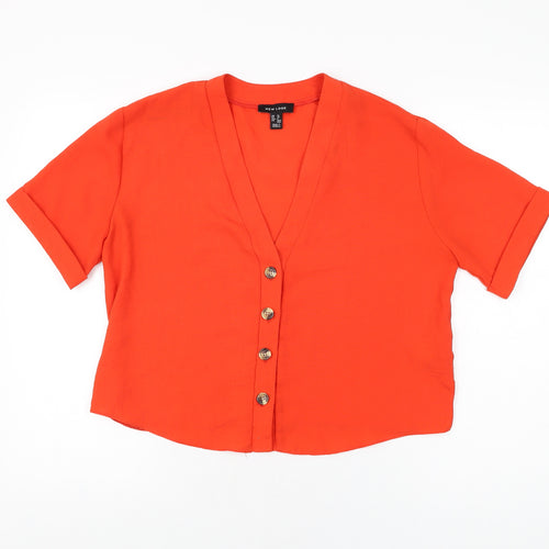 New Look Womens Red Polyester Basic Button-Up Size 10 V-Neck