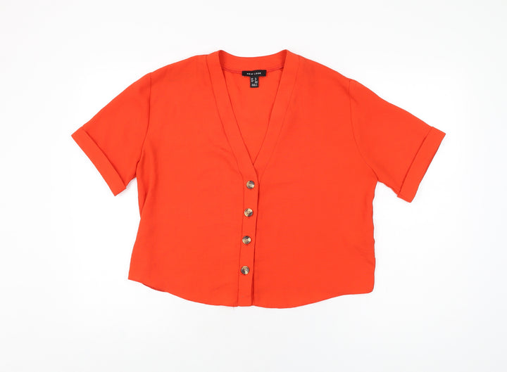 New Look Womens Red Polyester Basic Button-Up Size 10 V-Neck
