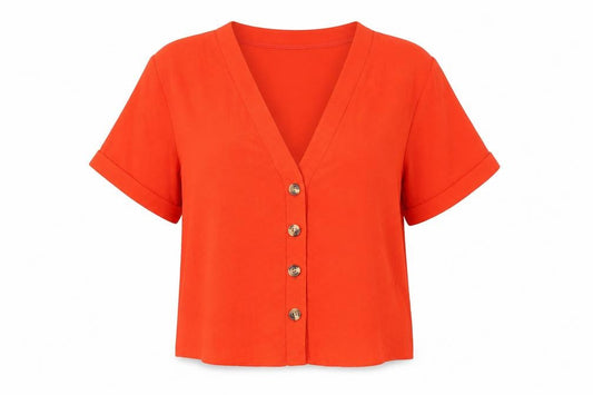 Front view of New Look women’s red polyester basic button-up, size UK 10, v-neck
