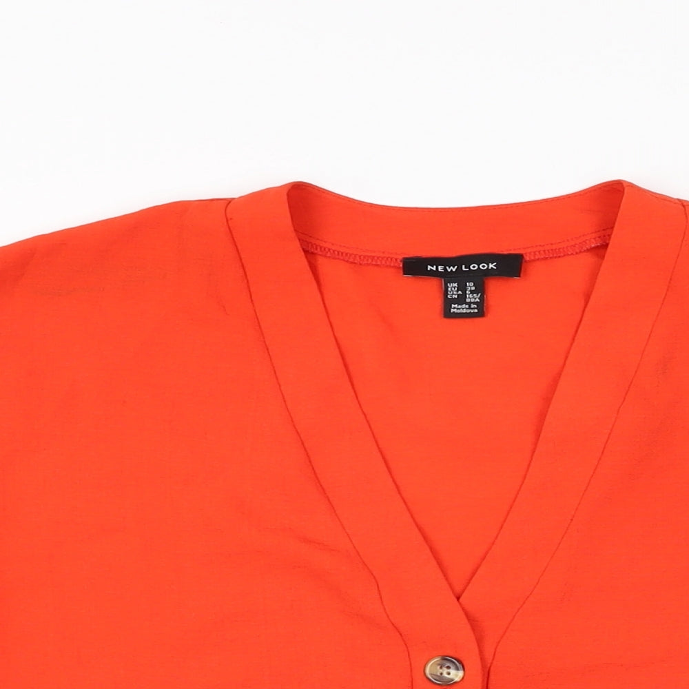 New Look Womens Red Polyester Basic Button-Up Size 10 V-Neck