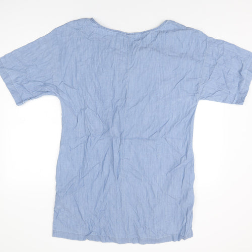 Zara Womens Blue Cotton Shift Size S V-Neck Pullover