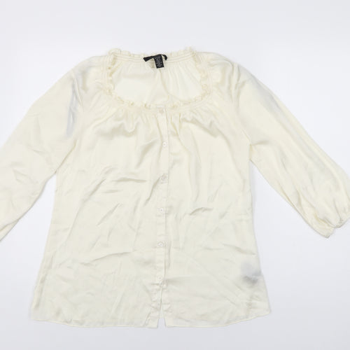 Kenneth Cole Womens Ivory Polyester Basic Button-Up Size S Scoop Neck