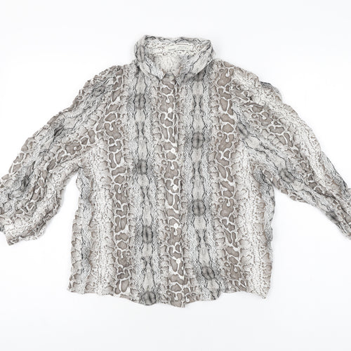 Pull&Bear Womens Grey Animal Print Viscose Basic Button-Up Size M Collared