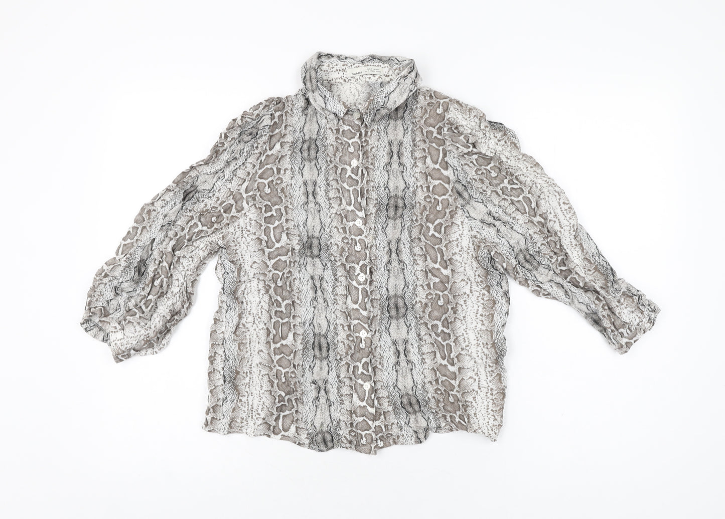 Pull&Bear Womens Grey Animal Print Viscose Basic Button-Up Size M Collared