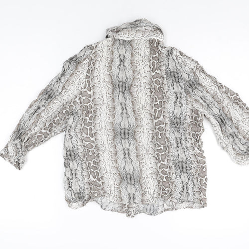 Pull&Bear Womens Grey Animal Print Viscose Basic Button-Up Size M Collared