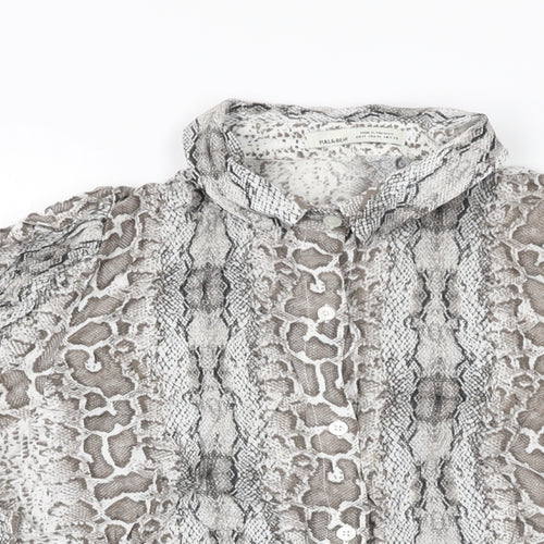 Pull&Bear Womens Grey Animal Print Viscose Basic Button-Up Size M Collared