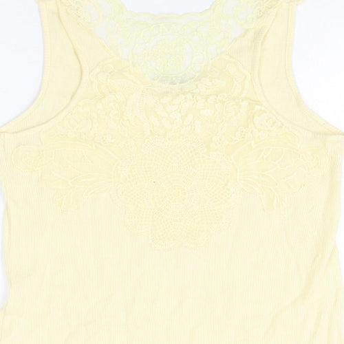 Oasis Womens Yellow Cotton Basic Tank Size M Scoop Neck
