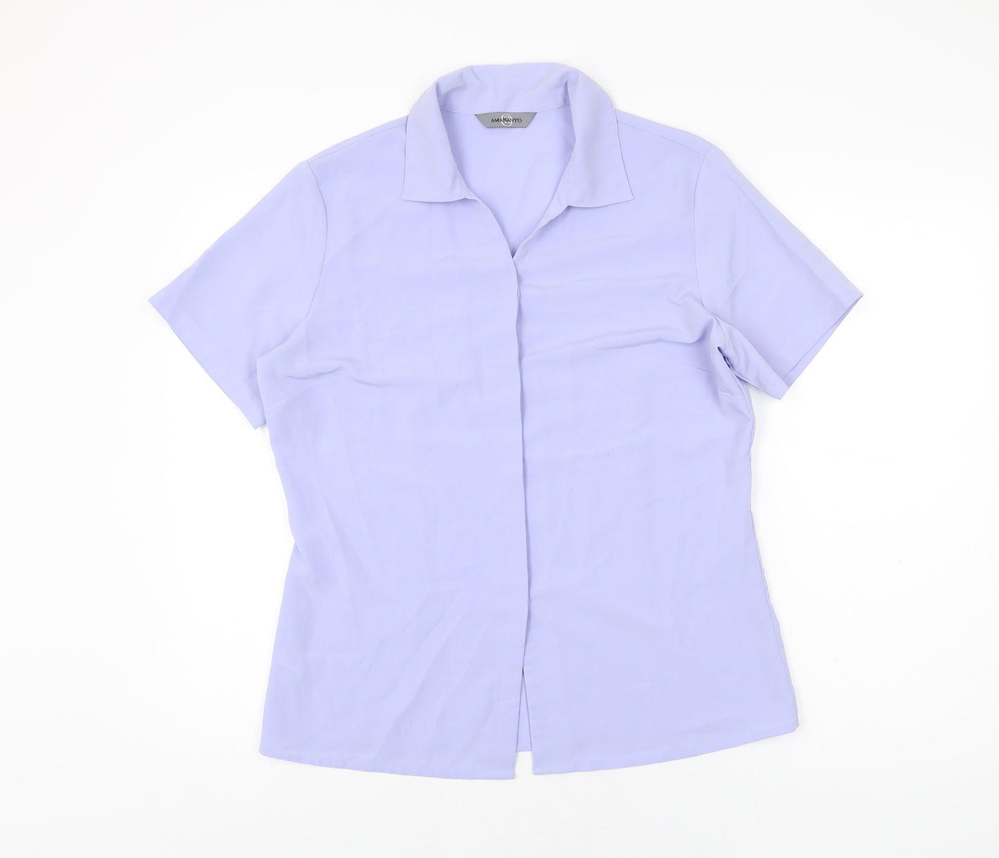 AMARANTO Womens Purple Polyester Basic Button-Up Size 14 Collared