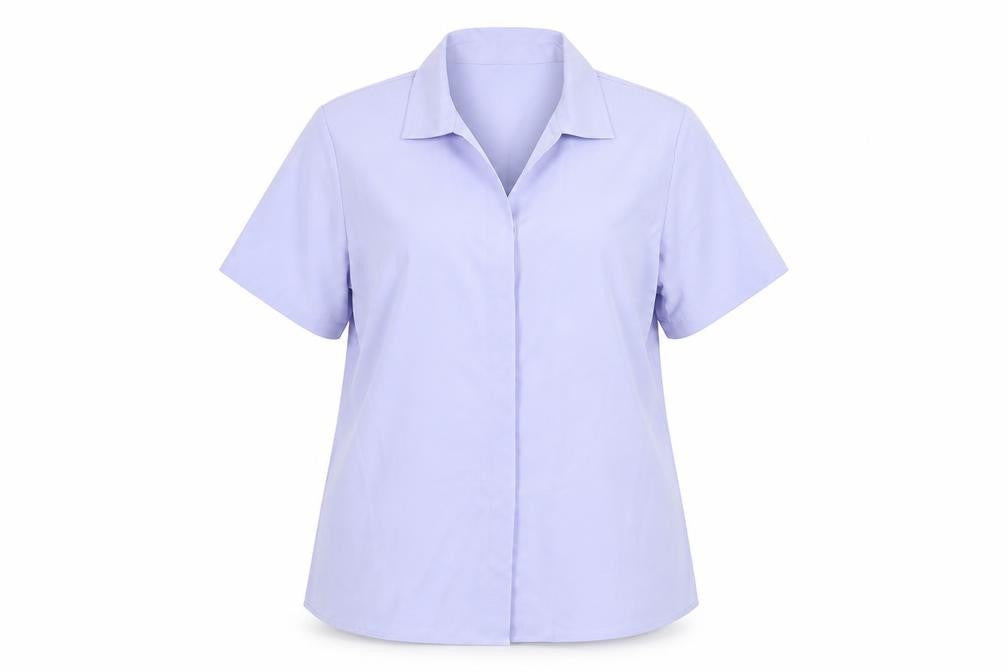 Front view of AMARANTO women’s purple polyester basic button-up, size UK 14, collared