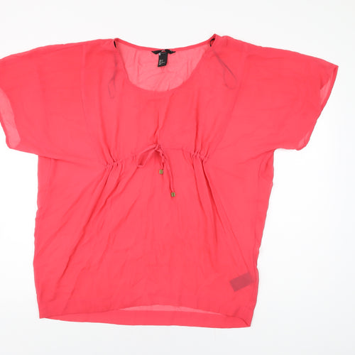 H&M Womens Pink Polyester Basic Blouse Size 8 Round Neck