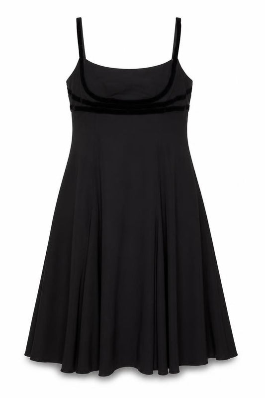 Front view of Nicholas Millington women’s black polyester a-line, size UK 16, square neck pullover