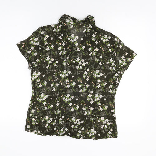 Soon Womens Green Floral Polyester Basic Button-Up Size 12 Collared