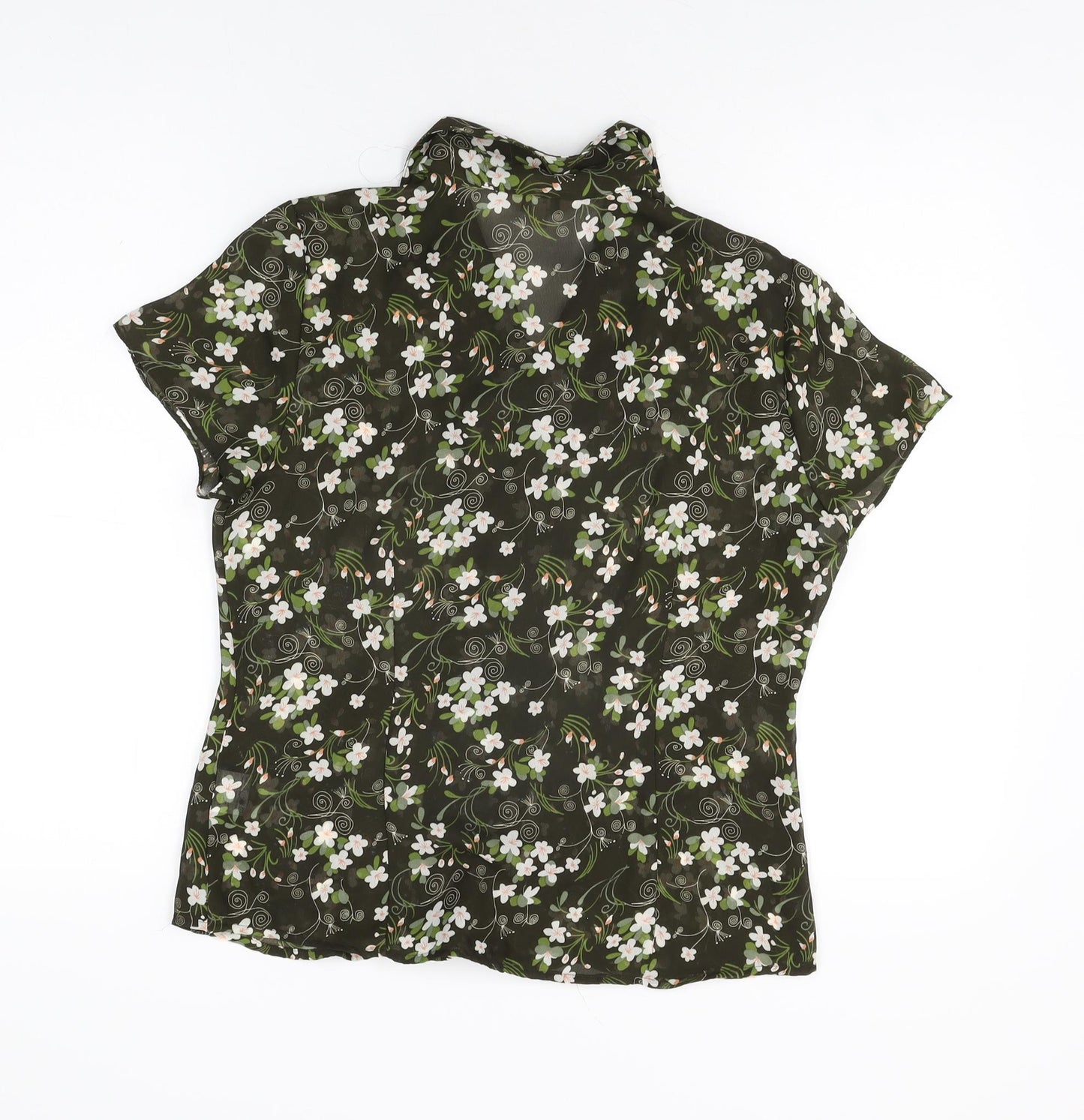 Soon Womens Green Floral Polyester Basic Button-Up Size 12 Collared