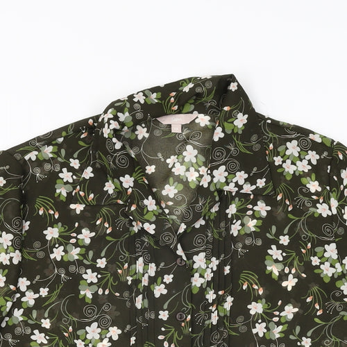 Soon Womens Green Floral Polyester Basic Button-Up Size 12 Collared