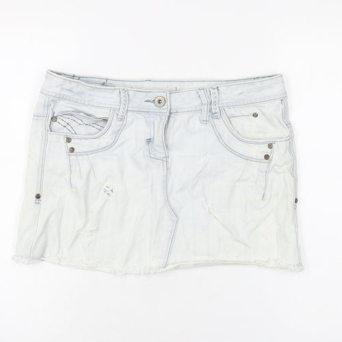 Dorothy Perkins Womens Blue Cotton Mini Skirt Size 14 Zip - Distressed