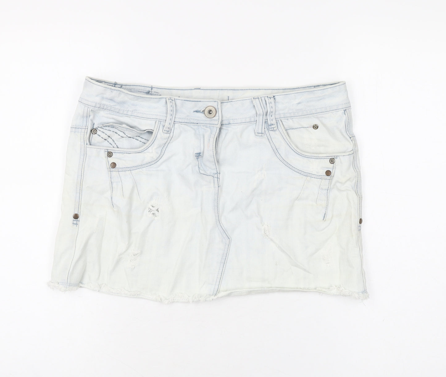 Dorothy Perkins Womens Blue Cotton Mini Skirt Size 14 Zip - Distressed