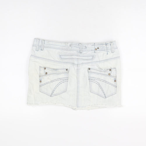 Dorothy Perkins Womens Blue Cotton Mini Skirt Size 14 Zip - Distressed