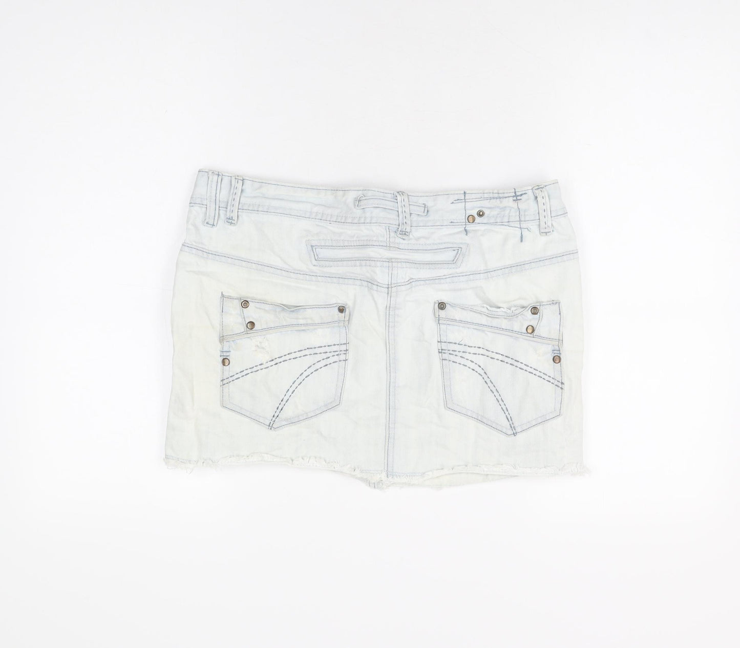 Dorothy Perkins Womens Blue Cotton Mini Skirt Size 14 Zip - Distressed