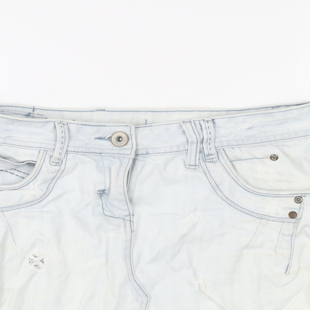 Dorothy Perkins Womens Blue Cotton Mini Skirt Size 14 Zip - Distressed