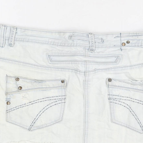Dorothy Perkins Womens Blue Cotton Mini Skirt Size 14 Zip - Distressed