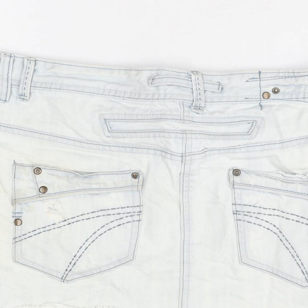 Dorothy Perkins Womens Blue Cotton Mini Skirt Size 14 Zip - Distressed