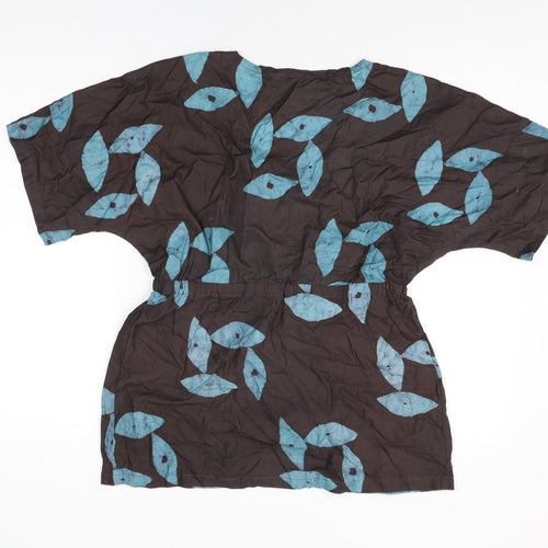 Global Mamas Womens Brown Geometric Cotton Basic T-Shirt Size S V-Neck