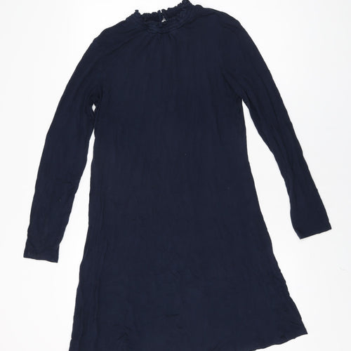 Marks and Spencer Womens Blue Viscose Shift Size 12 High Neck Button