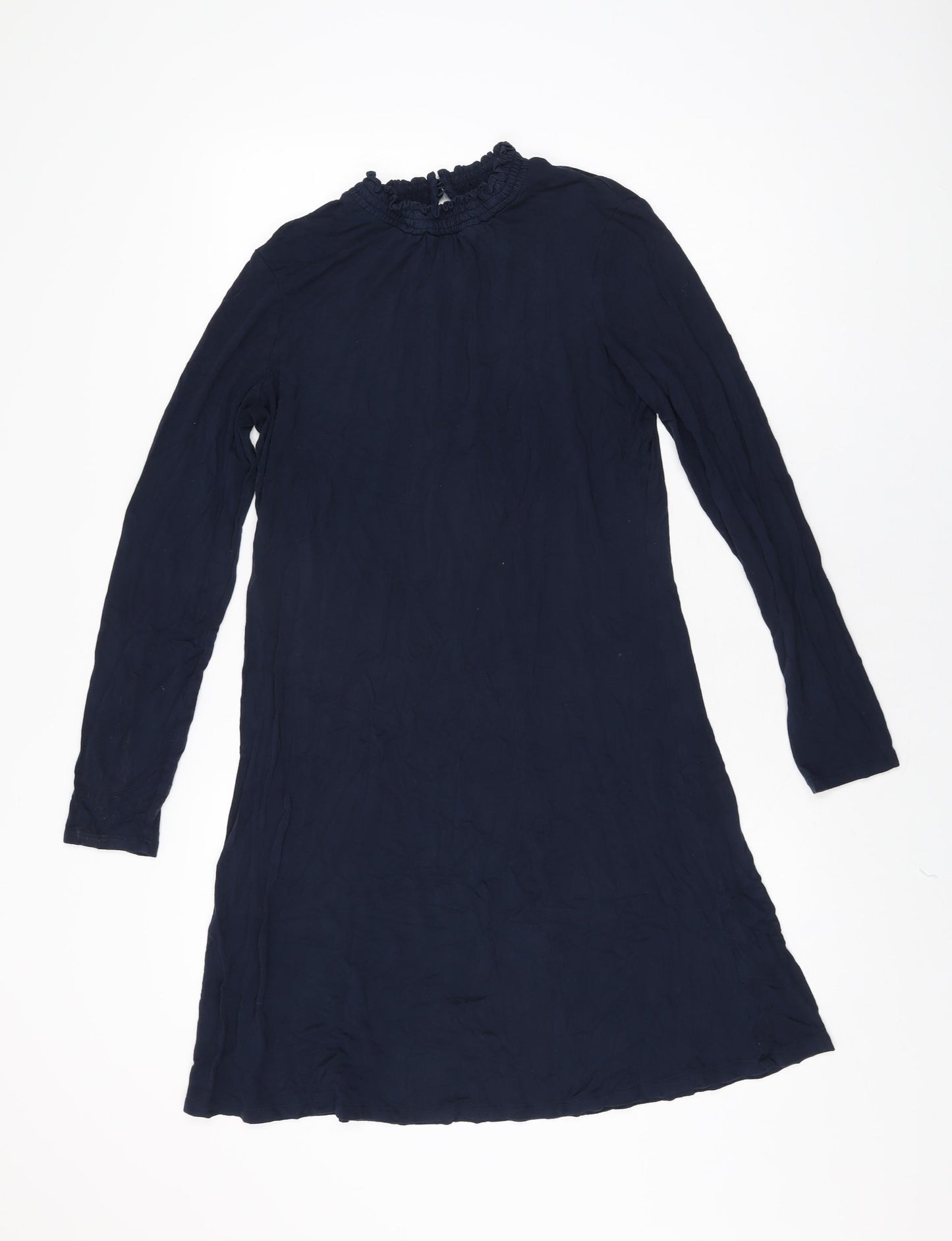 Marks and Spencer Womens Blue Viscose Shift Size 12 High Neck Button