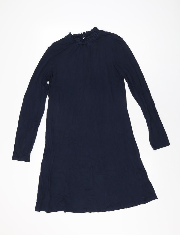 Marks and Spencer Womens Blue Viscose Shift Size 12 High Neck Button