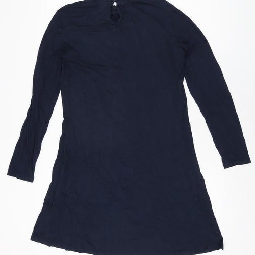 Marks and Spencer Womens Blue Viscose Shift Size 12 High Neck Button