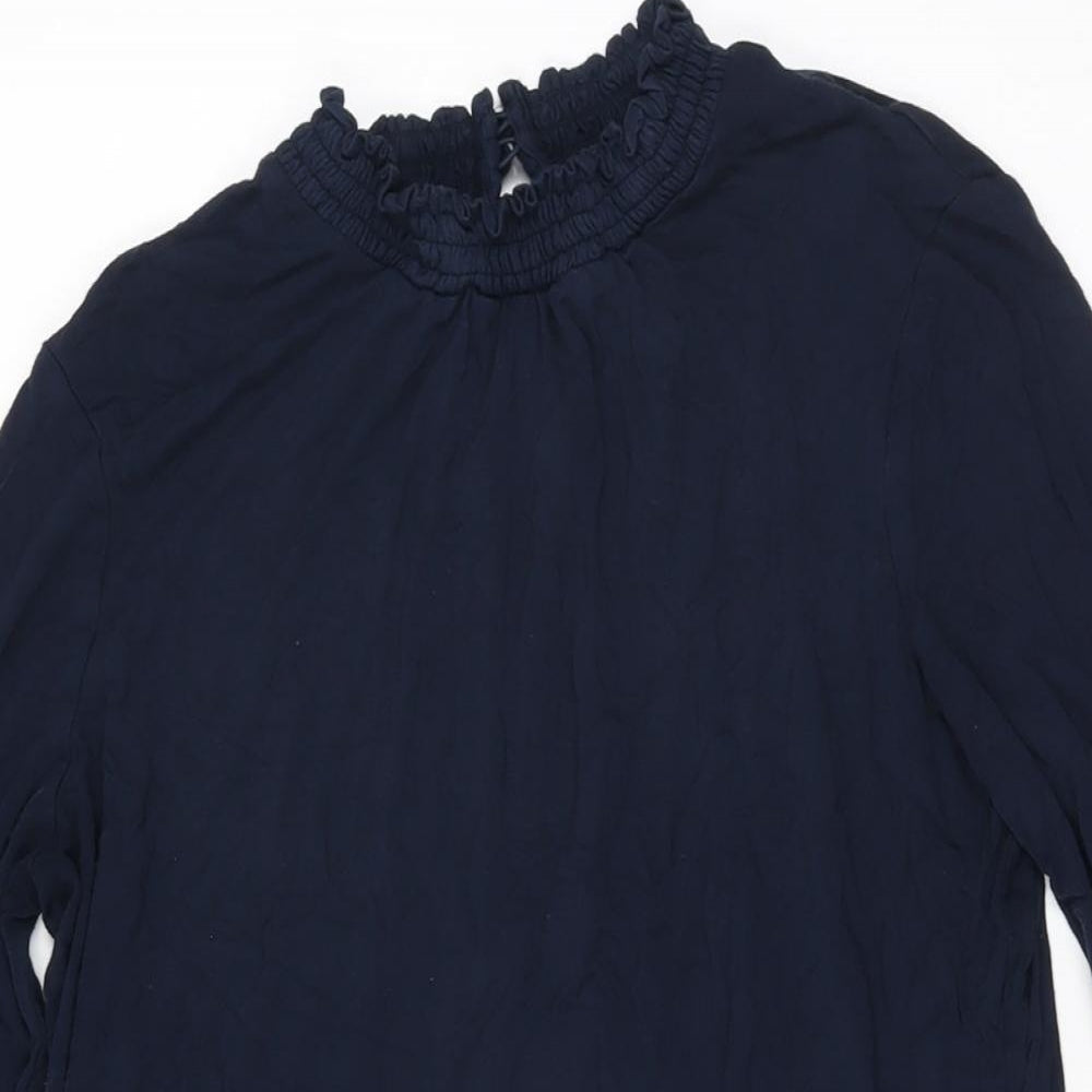 Marks and Spencer Womens Blue Viscose Shift Size 12 High Neck Button