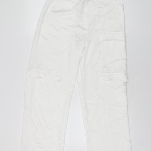COLLUSION Womens White Polyester Cargo Trousers Size 6 L27 in Regular Zip