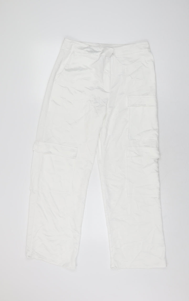 COLLUSION Womens White Polyester Cargo Trousers Size 6 L27 in Regular Zip
