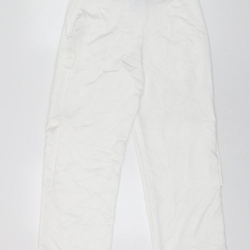 COLLUSION Womens White Polyester Cargo Trousers Size 6 L27 in Regular Zip