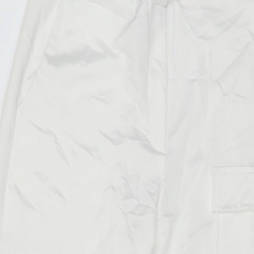 COLLUSION Womens White Polyester Cargo Trousers Size 6 L27 in Regular Zip