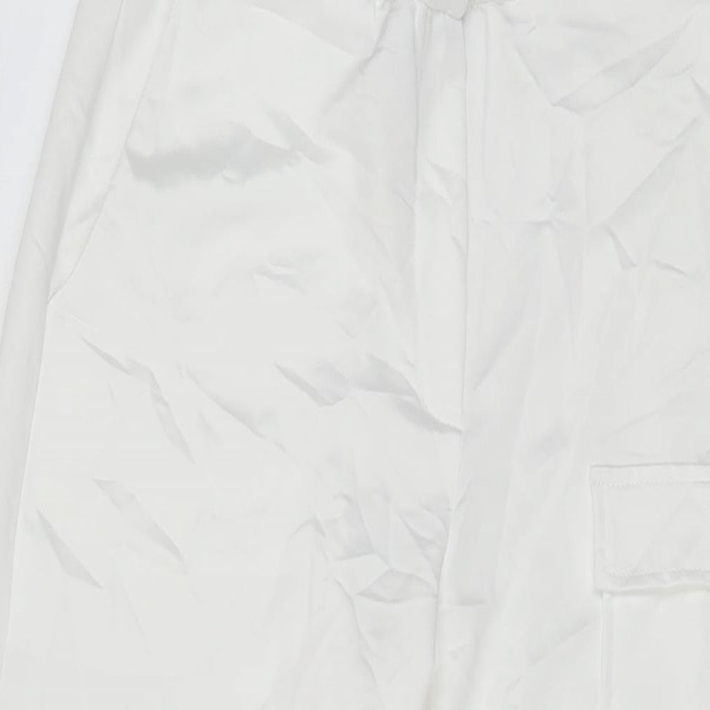 COLLUSION Womens White Polyester Cargo Trousers Size 6 L27 in Regular Zip