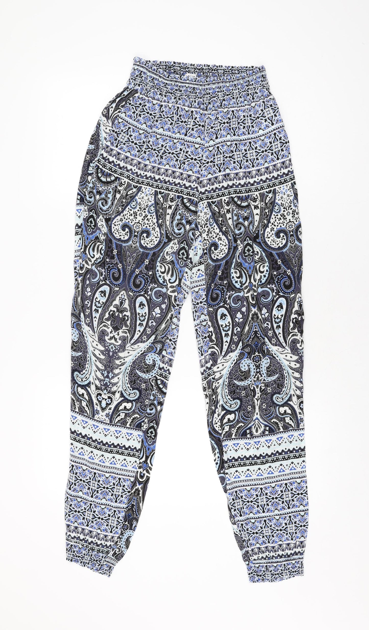 Saint Tropez Womens Blue Geometric Polyester Trousers Size S L30 in Regular