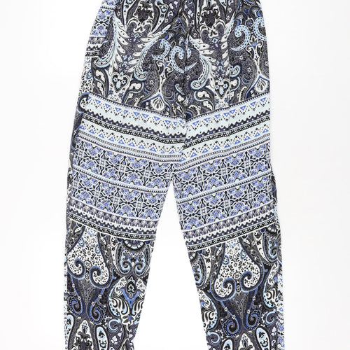 Saint Tropez Womens Blue Geometric Polyester Trousers Size S L30 in Regular