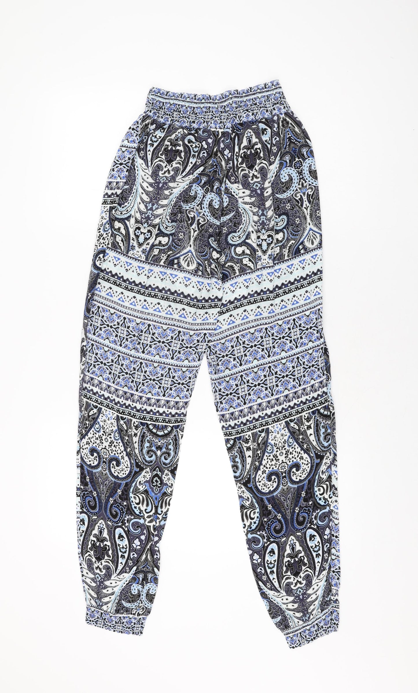 Saint Tropez Womens Blue Geometric Polyester Trousers Size S L30 in Regular