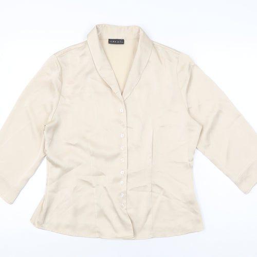 Alex & Co Womens Ivory Polyester Basic Button-Up Size 14 Collared