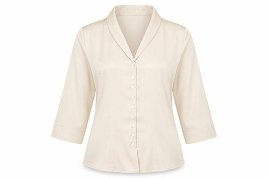 Front view of Alex & Co women’s ivory polyester basic button-up, size UK 14, collared