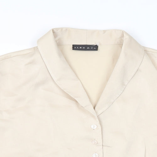 Alex & Co Womens Ivory Polyester Basic Button-Up Size 14 Collared