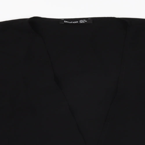 Boohoo Womens Black Polyester Kimono T-Shirt Size 10 V-Neck