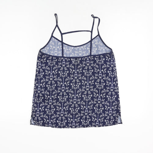 H&M Womens Blue Geometric Polyester Camisole T-Shirt Size 8 V-Neck
