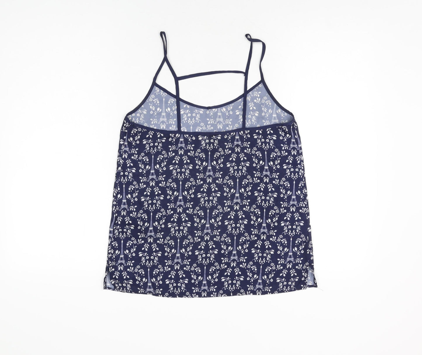 H&M Womens Blue Geometric Polyester Camisole T-Shirt Size 8 V-Neck