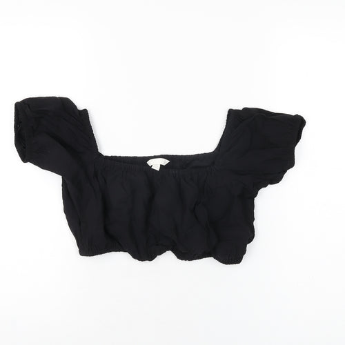 H&M Womens Black Viscose Cropped T-Shirt Size S Square Neck