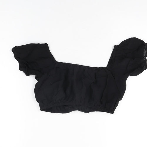 H&M Womens Black Viscose Cropped T-Shirt Size S Square Neck
