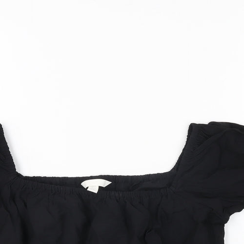 H&M Womens Black Viscose Cropped T-Shirt Size S Square Neck