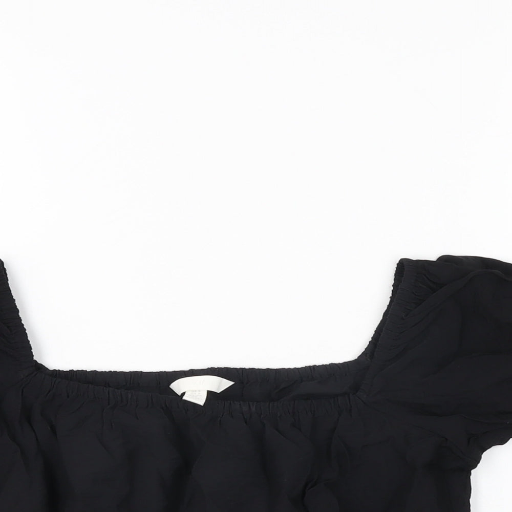 H&M Womens Black Viscose Cropped T-Shirt Size S Square Neck