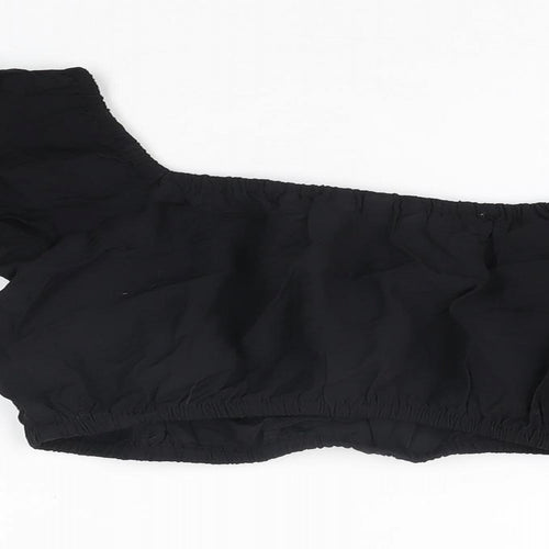 H&M Womens Black Viscose Cropped T-Shirt Size S Square Neck